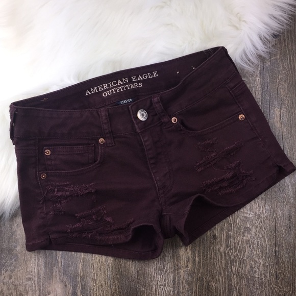 American Eagle Outfitters Pants - American Eagle Burgandy Distressed Shorts Sz 2
